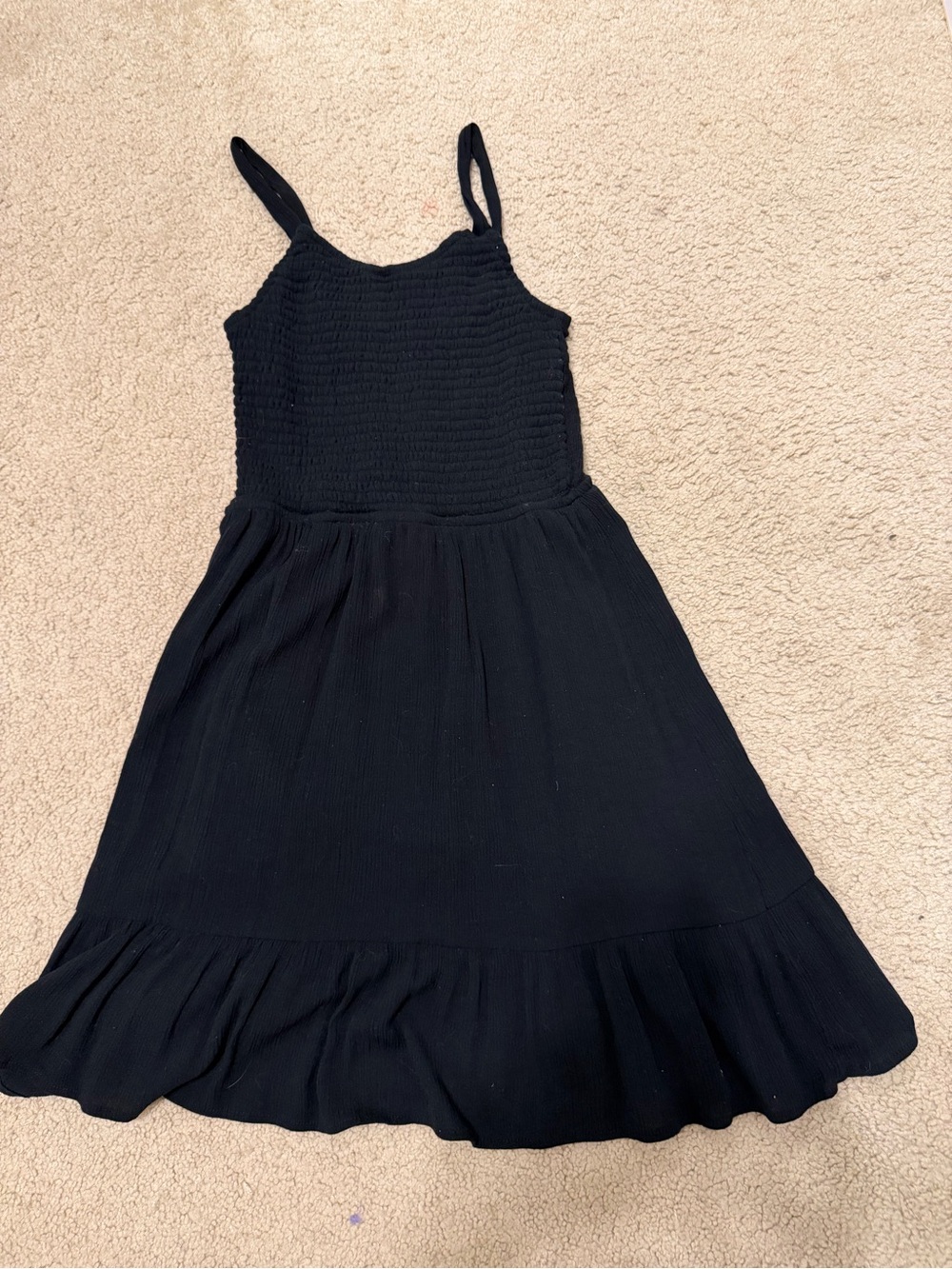 Art Class Black Smocked Cutout Back Ruffle Hem Mini Dress - Size M (7/8)